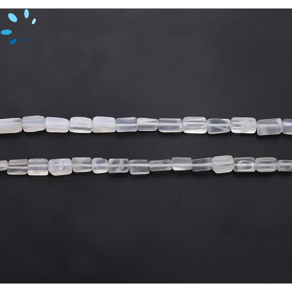 White Moonstone Smooth Rectangle Top to Bottom Drilled Beads 6x4mm - 14 Inch Strand