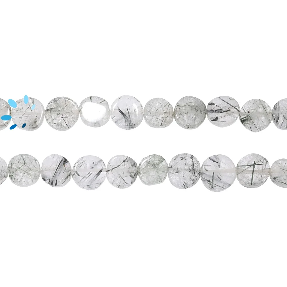 Tourmaline Quartz Smooth Coin Top to Bottom Drilled Beads 8mm - 13 Inch Strand