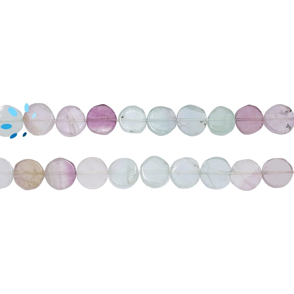 Flourite Smooth Coin Top to Bottom Drilled Beads 9mm - 14 Inch Strand