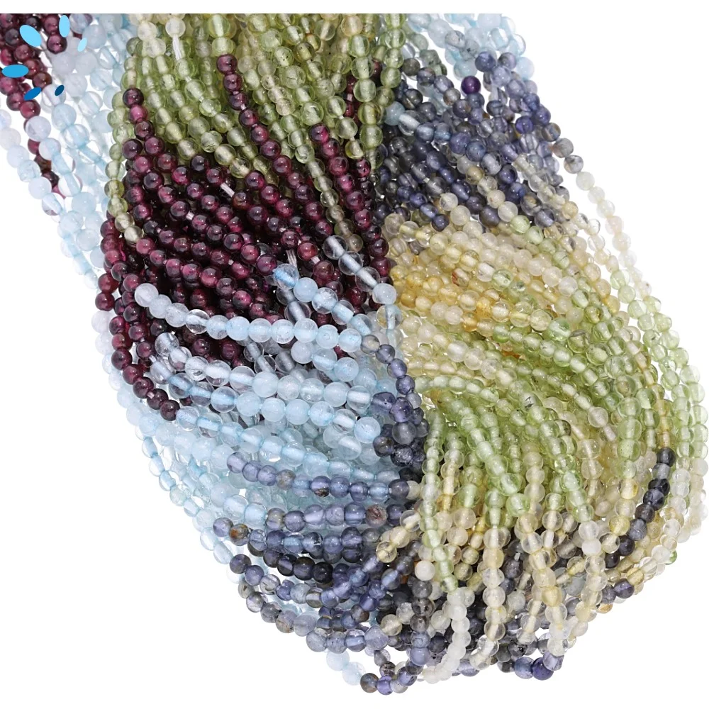 Multi Gemstone Smooth Round Beads 3mm - 14 Inch Strand