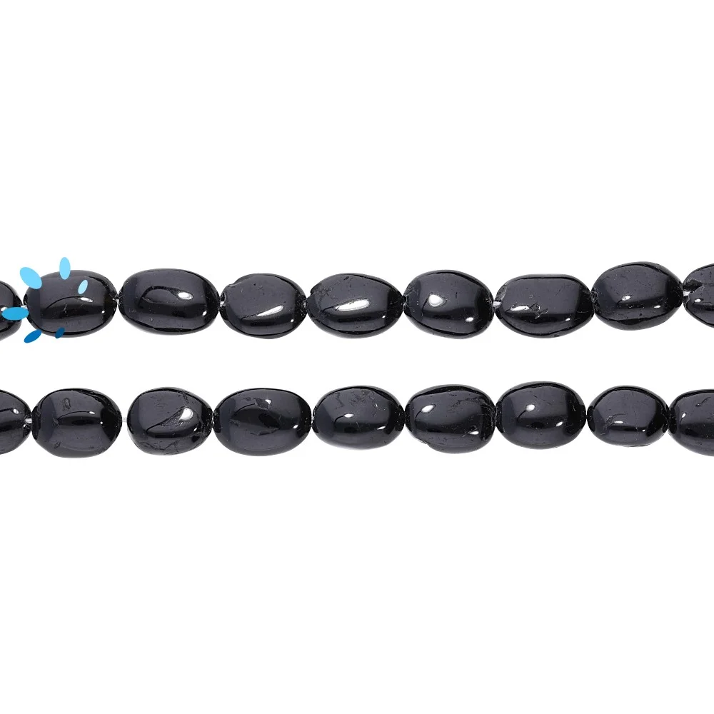 Black Tourmaline Smooth Oval Top to Bottom Drilled Beads 8x5 - 10x7mm - 13 Inch Strand