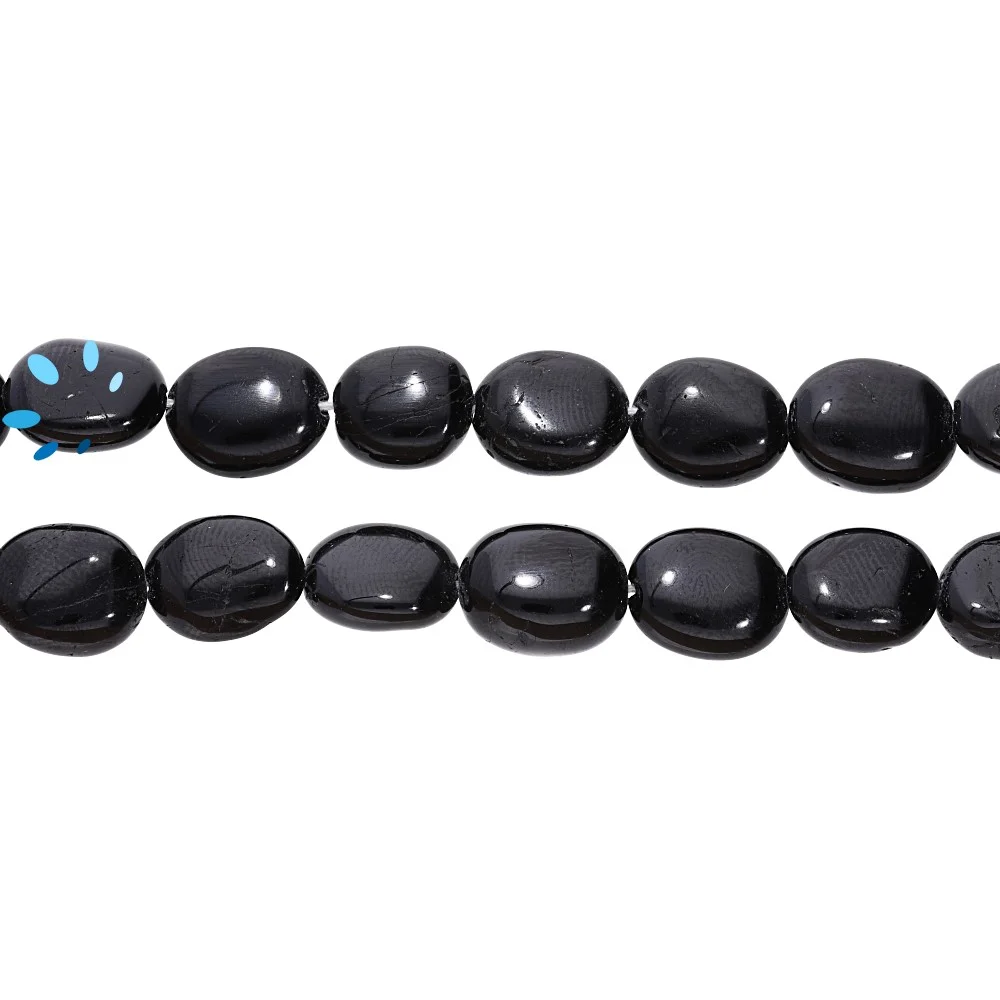Black Tourmaline Smooth Oval Top to Bottom Drilled Beads 12x9mm - 13 Inch Strand