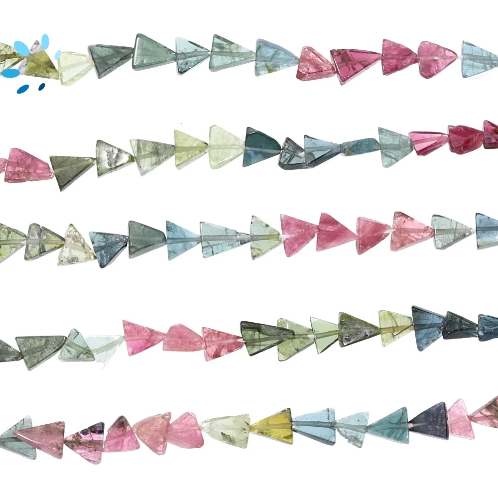 Multi Tourmaline Smooth Triangle Top to Bottom Drilled Beads 6mm - 14 Inch Strand