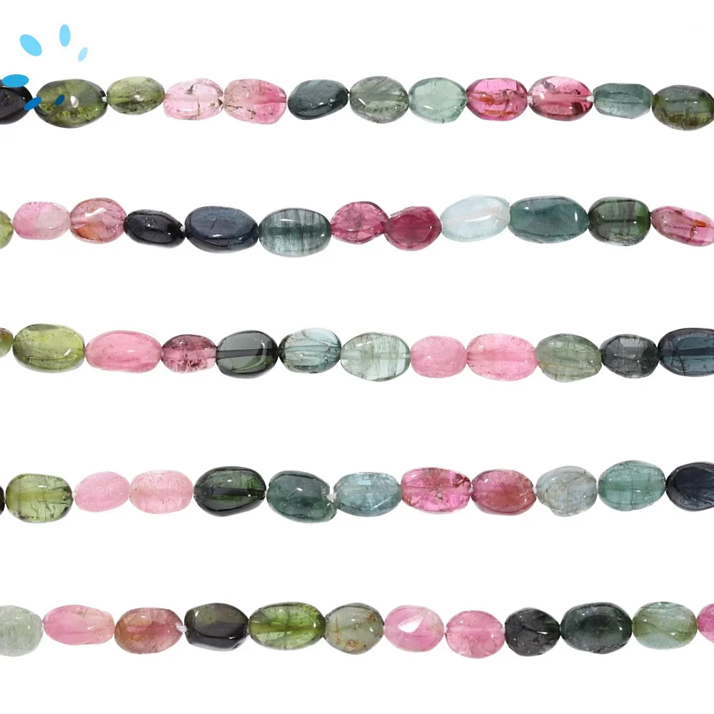 Multi Tourmaline Smooth Oval Top to Bottom Drilled Beads 7x5mm - 14 Inch Strand