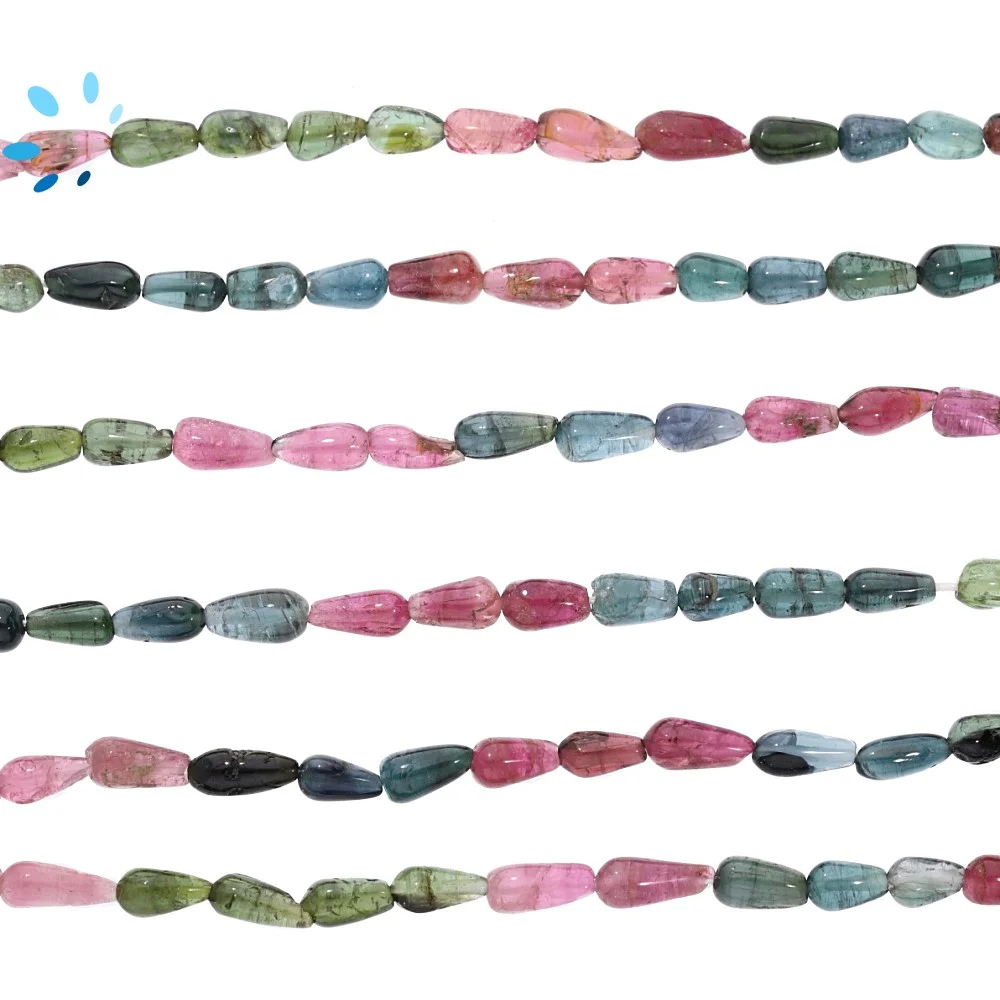 Multi Tourmaline Smooth Teardrop Top to Bottom Drilled Beads 4x6mm - 14 Inch Strand