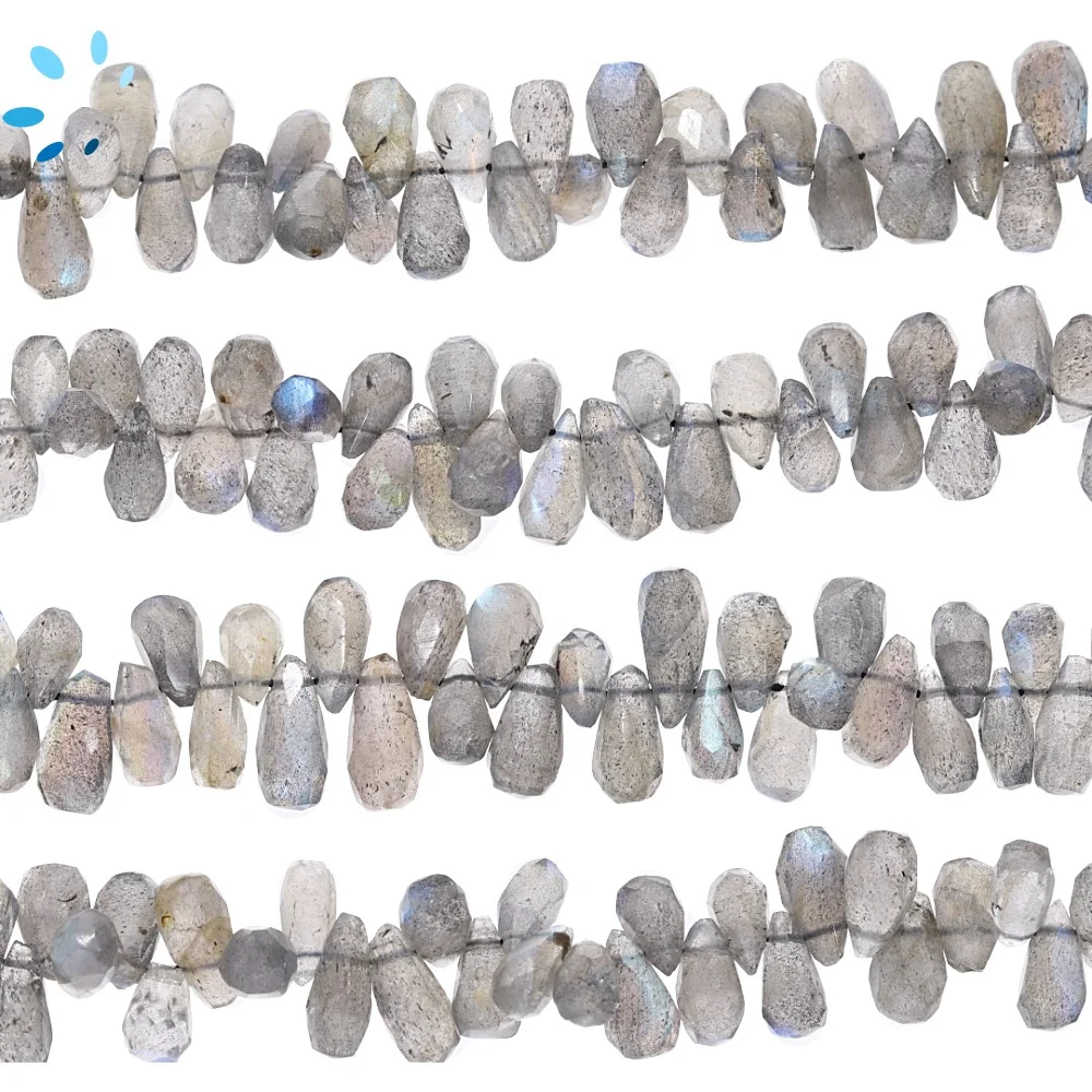 Labradorite Faceted Teardrop Top Drilled Beads 9x6mm - 14 Inch Strand