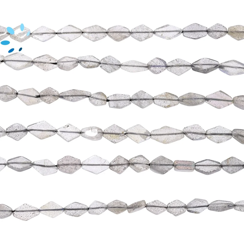 Labradorite Smooth Diamond Top to Bottom Drilled Beads 4x6mm - 14 Inch Strand