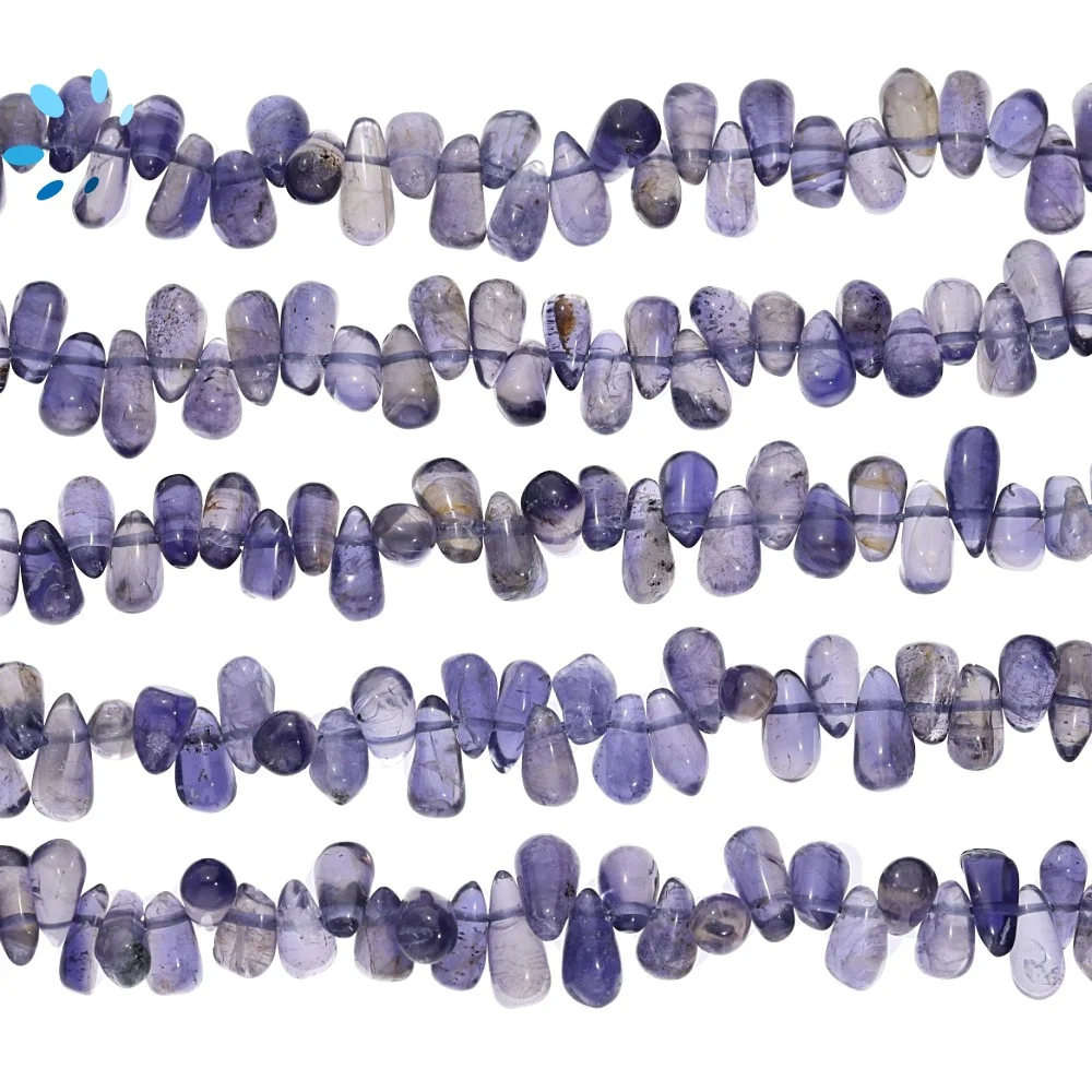 Iolite Smooth Teardrop Top Drilled Beads 7x5 - 10x8mm - 14 Inch Strand