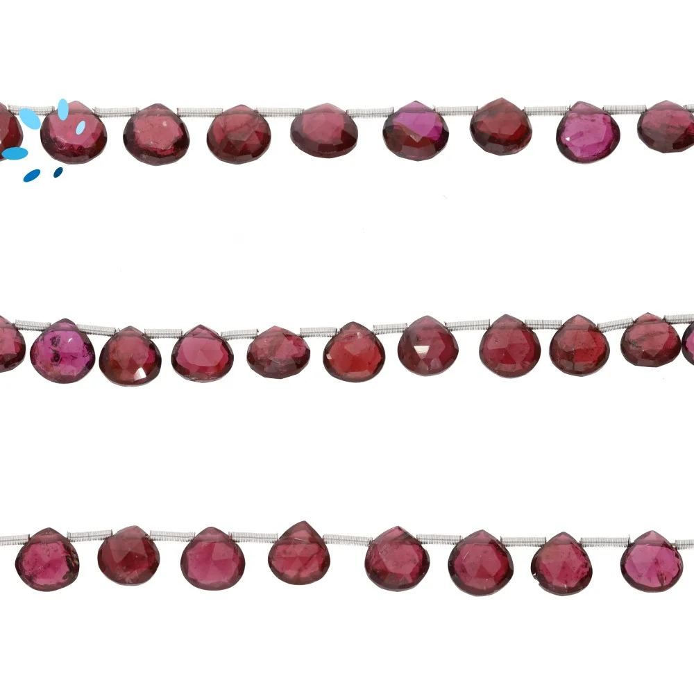 Garnet Faceted Heart Top Drilled Beads 9mm - 8 Inch Strand