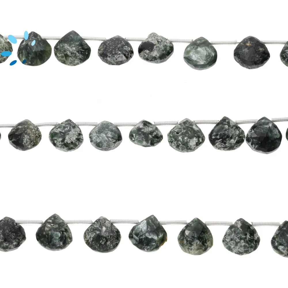 Seraphinite Faceted Heart Top Drilled Beads 10mm - 8 Inch Strand