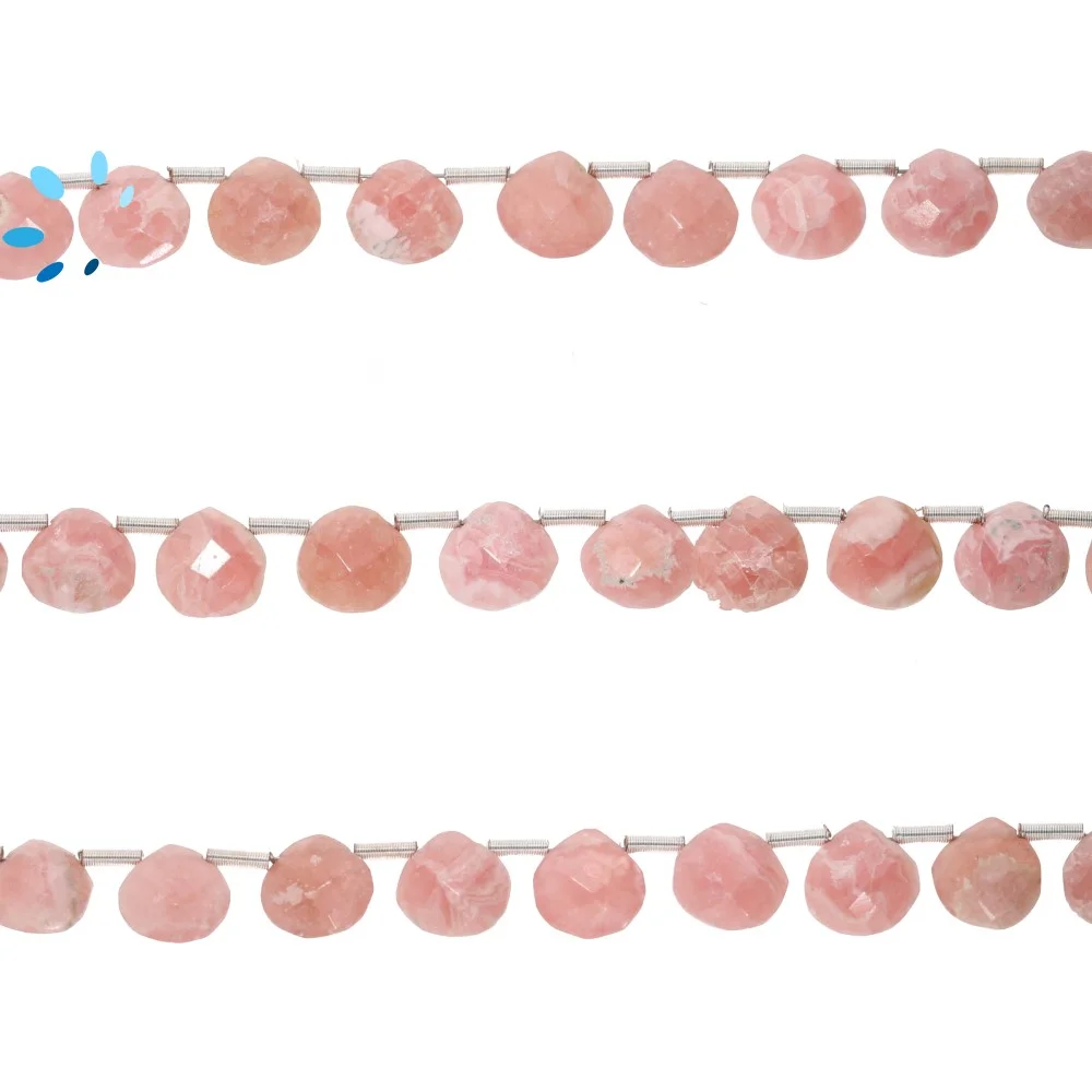 Rhodochrosite Faceted Heart Top Drilled Beads 7mm - 8 Inch Strand