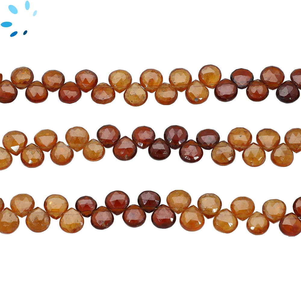 Hessonite Garnet Faceted Heart Top Drilled Beads 7mm - 8 Inch Strand
