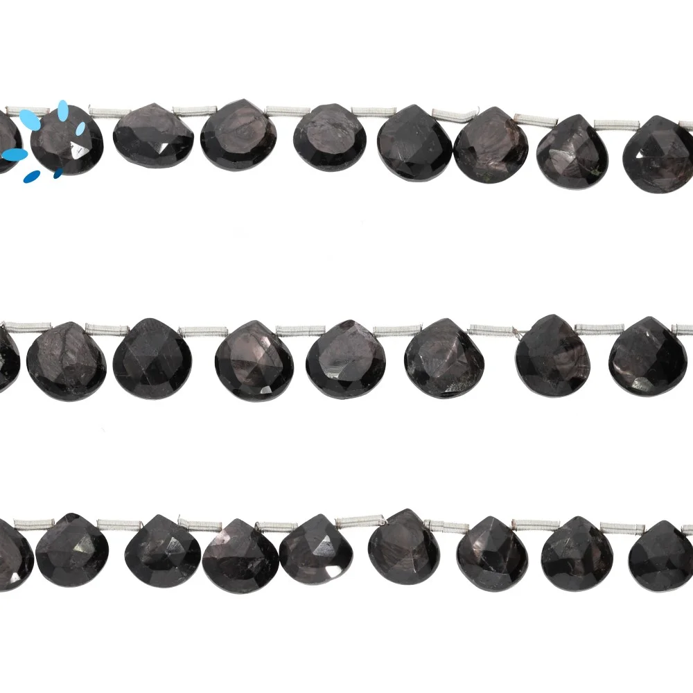 Hypersthene Faceted Heart Top Drilled Beads 7mm - 8 Inch Strand