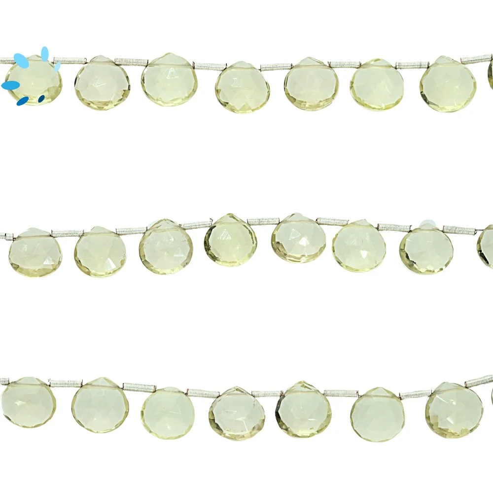 Lemon Quartz Faceted Heart Top Drilled Beads 7mm - 8 Inch Strand