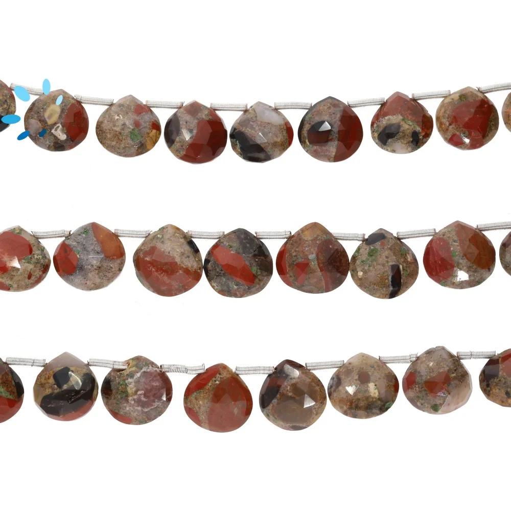 Spotted Chalcedony Faceted Heart Top Drilled Beads 7mm - 8 Inch Strand