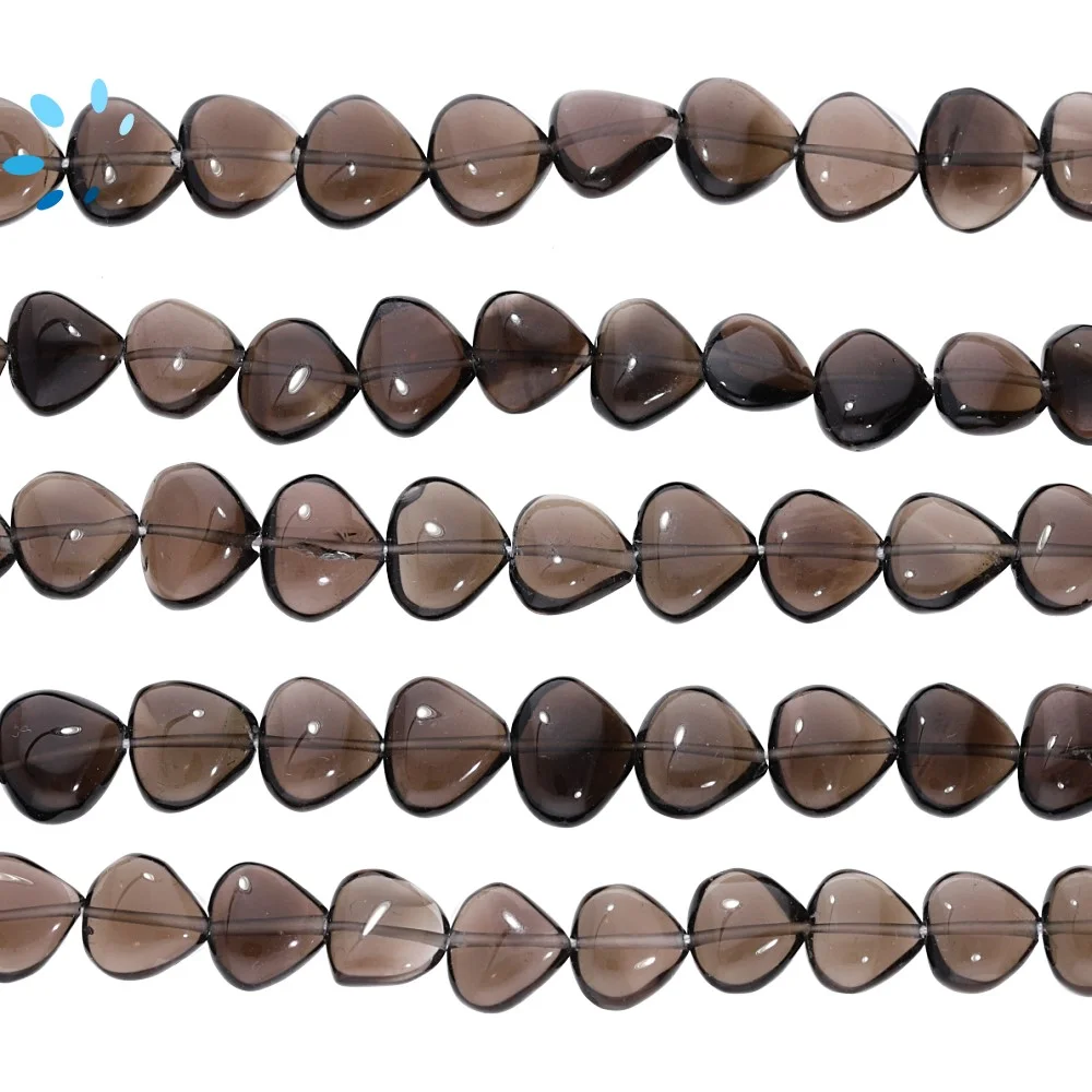 Smoky Quartz Smooth Heart Top to Bottom Drilled Beads 8-10mm - 14 Inch Strand