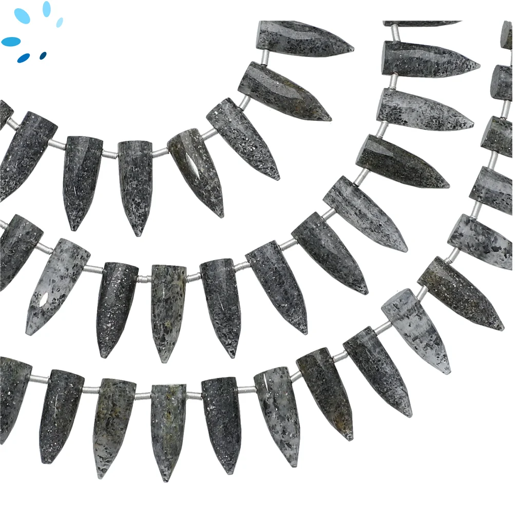 Black Sunstone Faceted Spike Top Drilled Beads 13x5 - 15x6mm - 8 Inch Strand