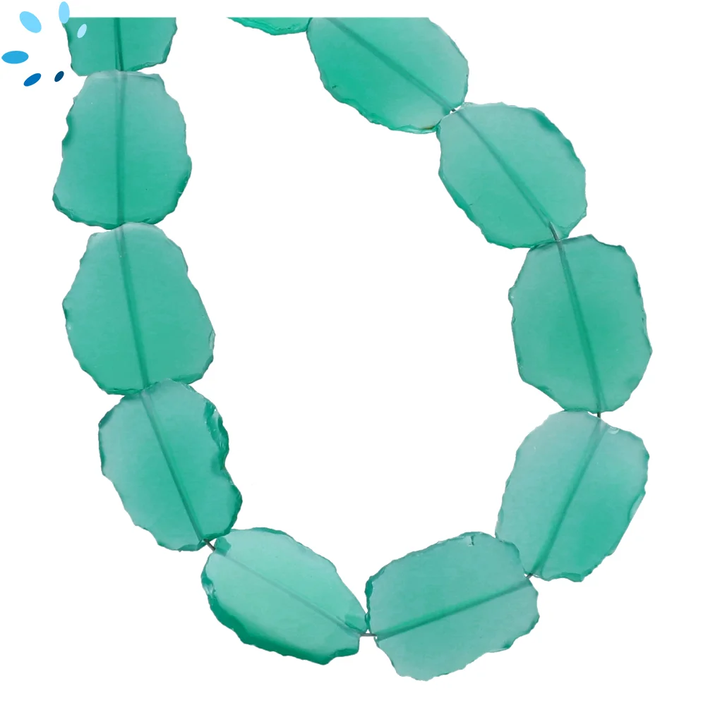 Green Onyx Smooth Slice Top to Bottom Drilled Beads 15x12mm - 8 Inch Strand