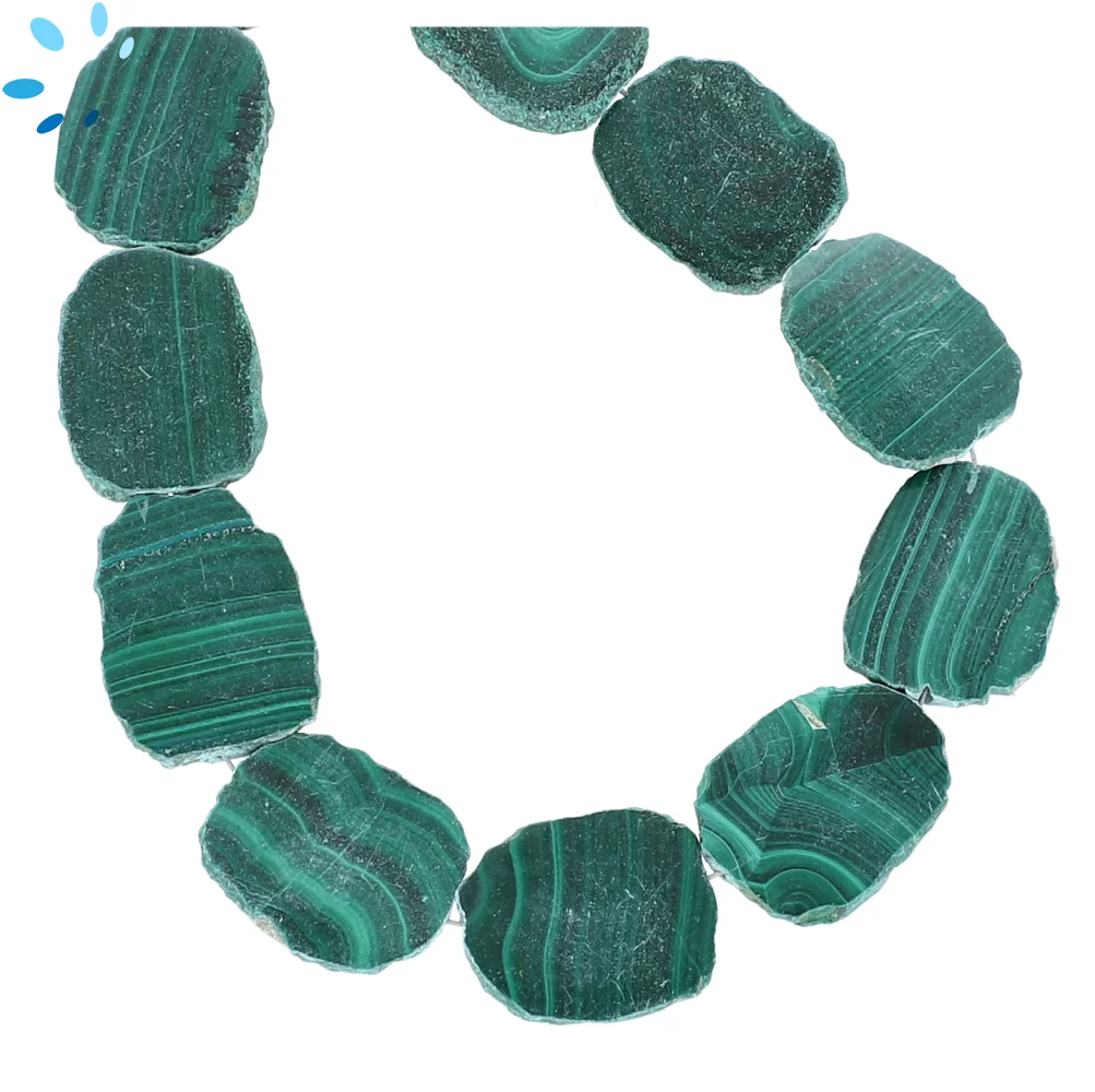 Malachite Smooth Slice Top to Bottom Drilled Beads 16x13 - 18x14mm - 8 Inch Strand