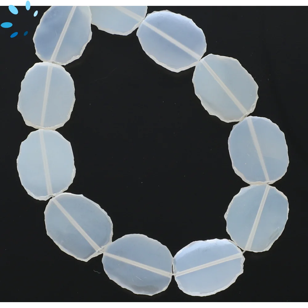White Chalcedony Smooth Slice Top to Bottom Drilled Beads 15x12mm - 8 Inch Strand