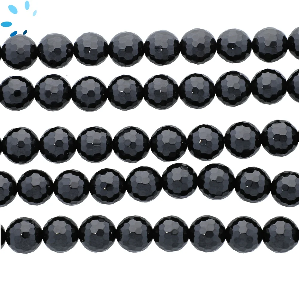 Black Onyx Faceted Round Beads 10mm - 14 Inch Strand