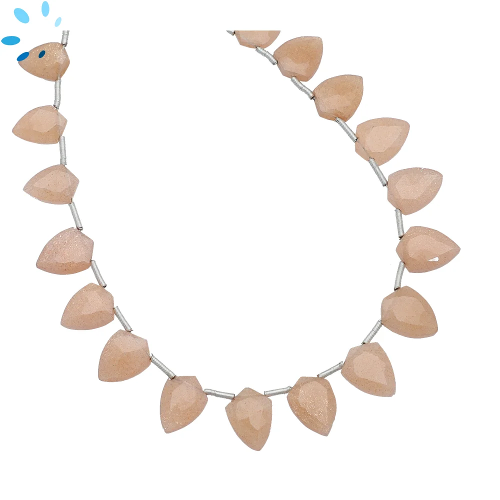 Peach Moonstone Faceted Shield Top Drilled Beads 10x7 - 12x8mm - 8 Inch Strand