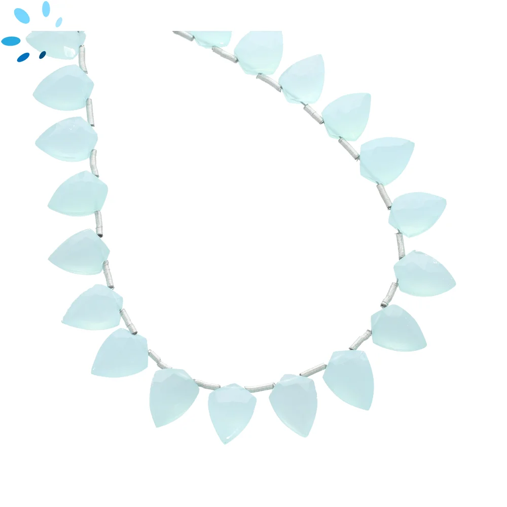 Aqua Chalcedony Faceted Shield Top Drilled Beads 10x7 - 12x8mm - 8 Inch Strand
