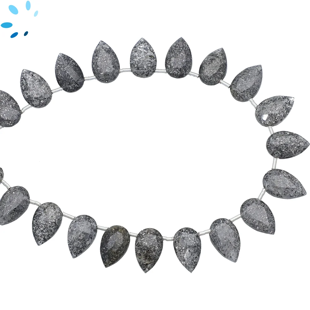 Black Sunstone Faceted Pear Top Drilled Beads 10x7 - 12x8mm - 8 Inch Strand