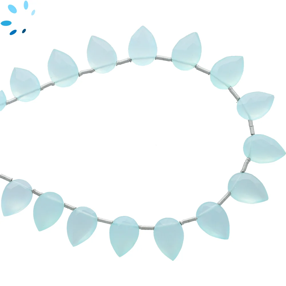 Aqua Chalcedony Faceted Pear Top Drilled Beads 12x8mm - 8 Inch Strand