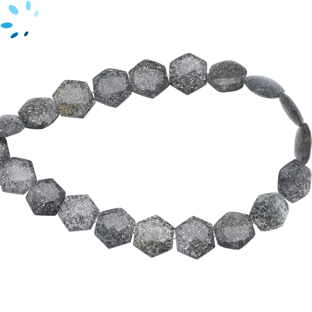 Black Sunstone Faceted Hexagon Top to Bottom Drilled Beads 9mm - 8 Inch Strand