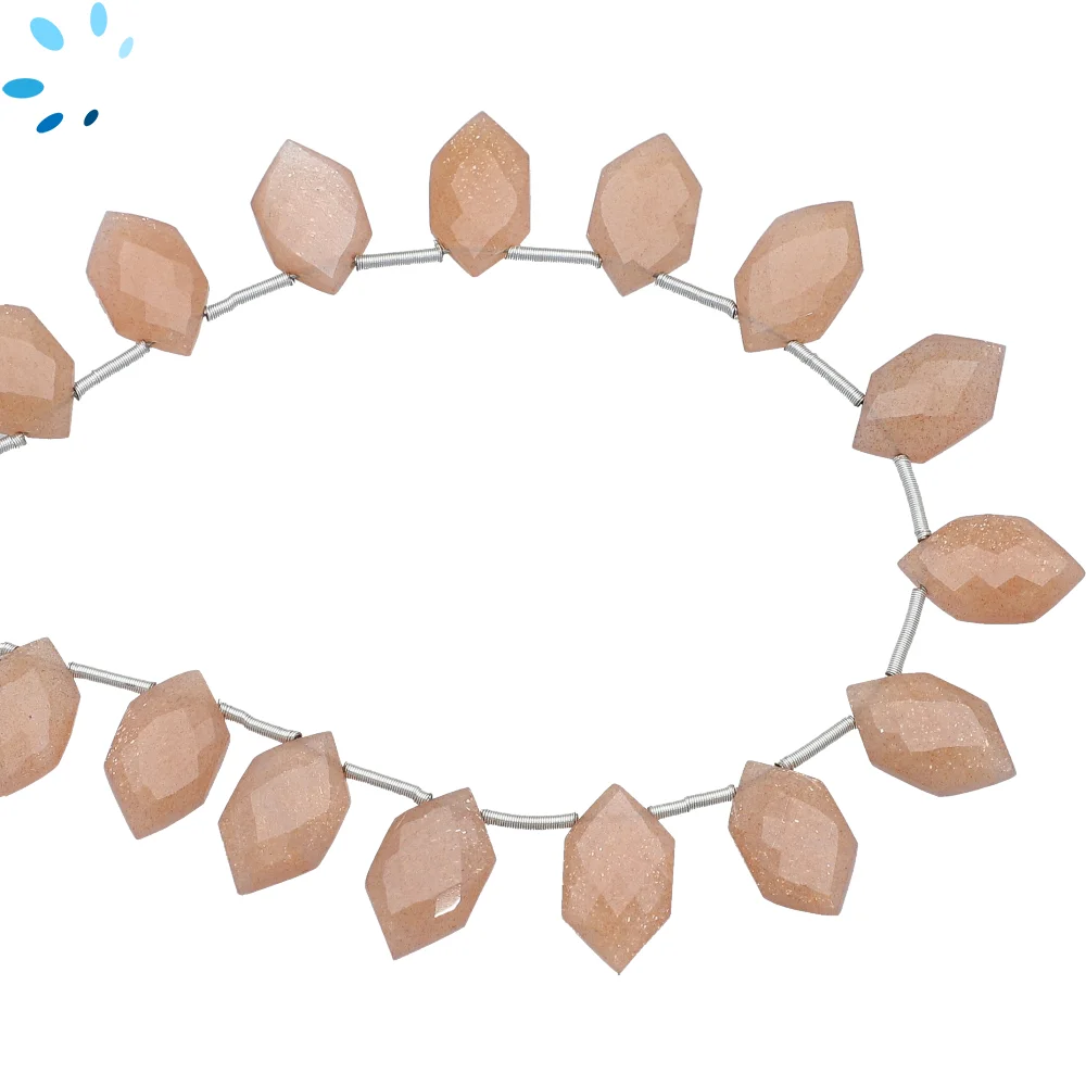 Peach Moonstone Faceted Hexagon Top Drilled Beads 12x7 - 14x8mm - 8 Inch Strand