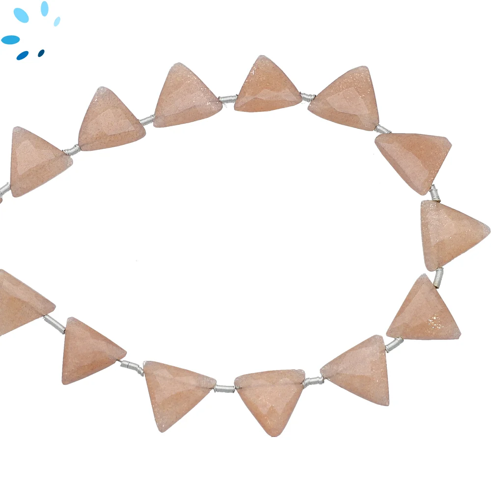 Peach Moonstone Faceted Triangle Top Drilled Beads 10x9 - 12x11mm - 8 Inch Strand