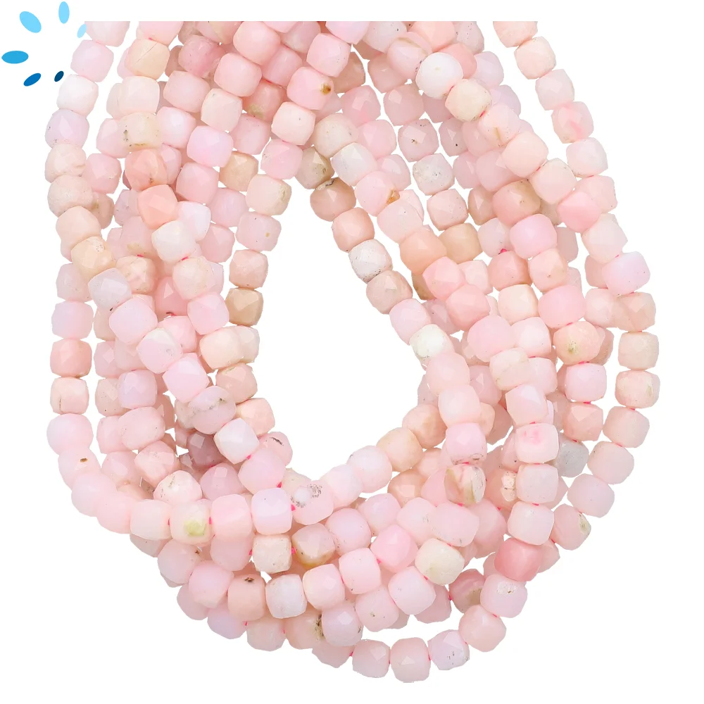 Pink Opal Faceted Cube Top to Bottom Drilled Beads 4mm - 14 Inch Strand