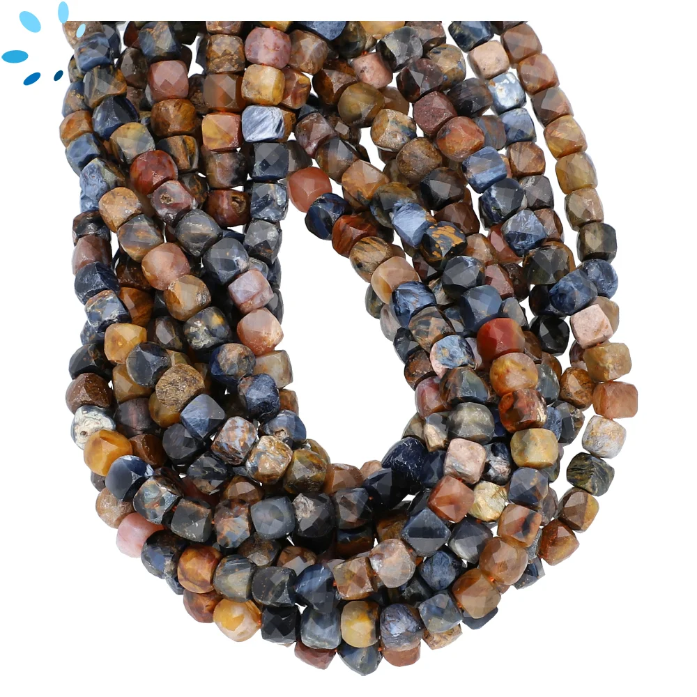 Pietersite Faceted Cube Top to Bottom Drilled Beads 4mm - 13 Inch Strand