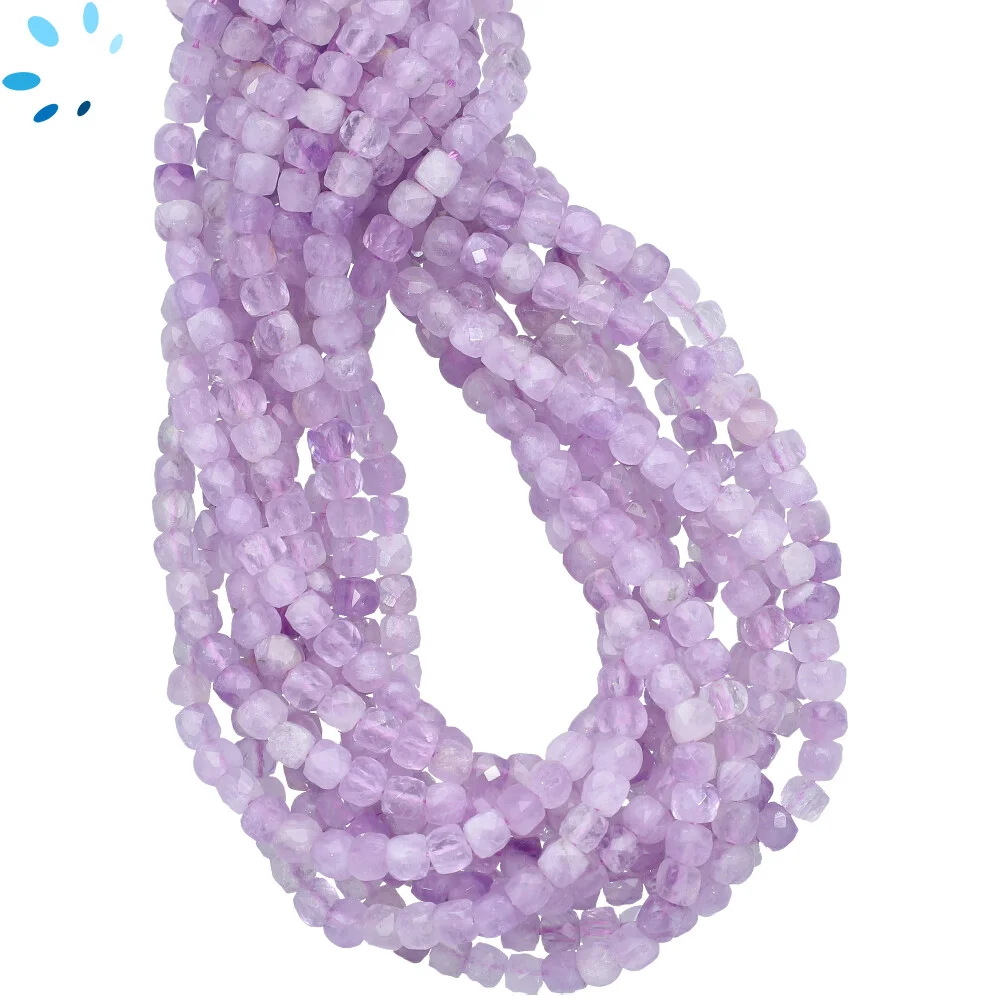 Pink Amethyst Faceted Cube Top to Bottom Drilled Beads 4mm - 13 Inch Strand