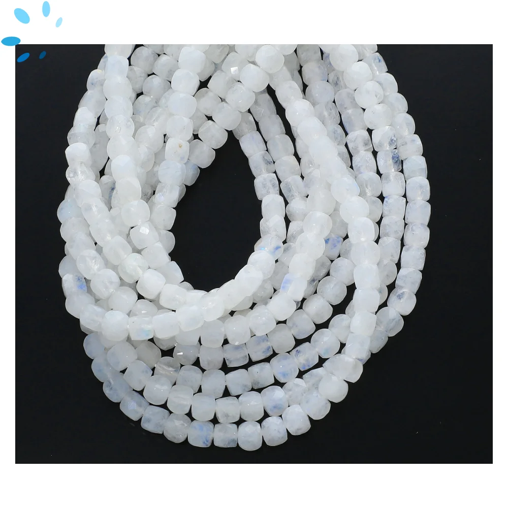 Rainbow Moonstone Faceted Cube Top to Bottom Drilled Beads 4mm - 14 Inch Strand