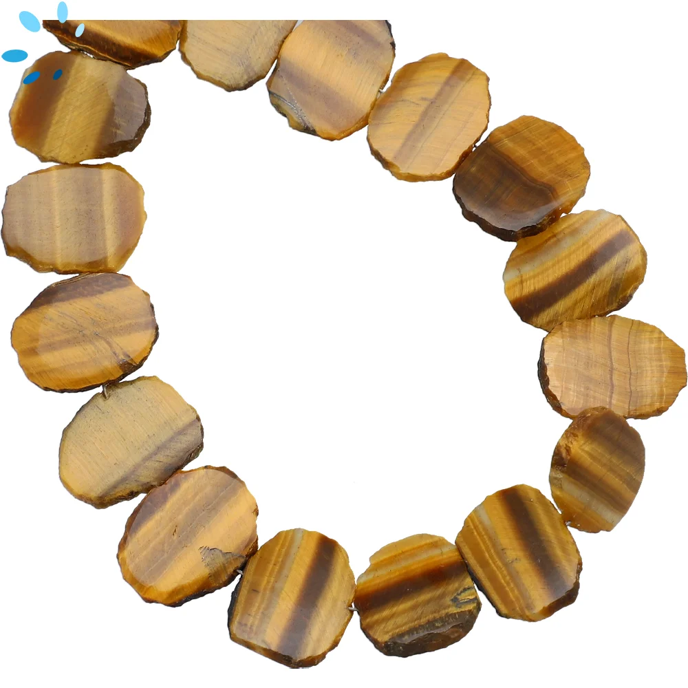 Tiger Eye Smooth Slice Center Drilled Beads 15x11 - 17x13mm - 8 Inch Strand