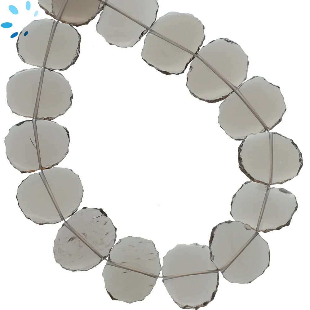 Smoky Quartz Smooth Slice Center Drilled Beads 15x11 - 17x13mm - 8 Inch Strand