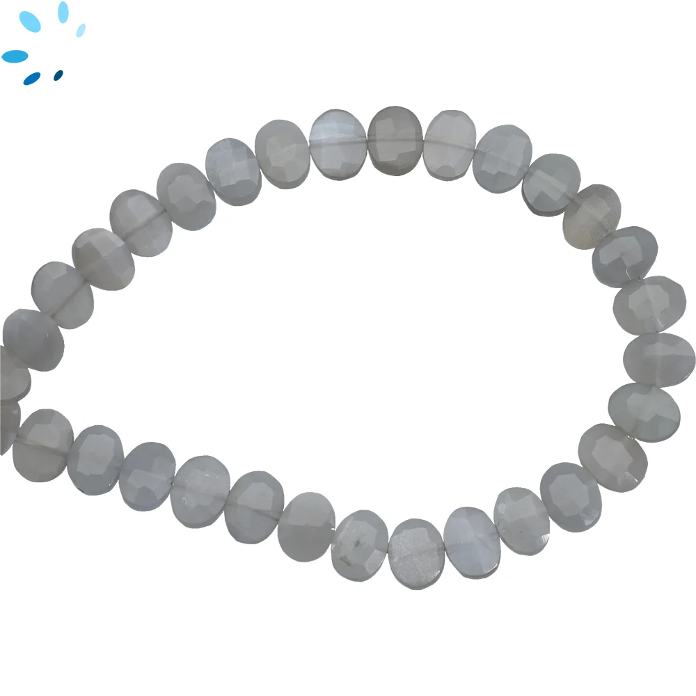 Gray Moonstone Faceted Oval Center Drilled Beads 8x6mm - 8 Inch Strand