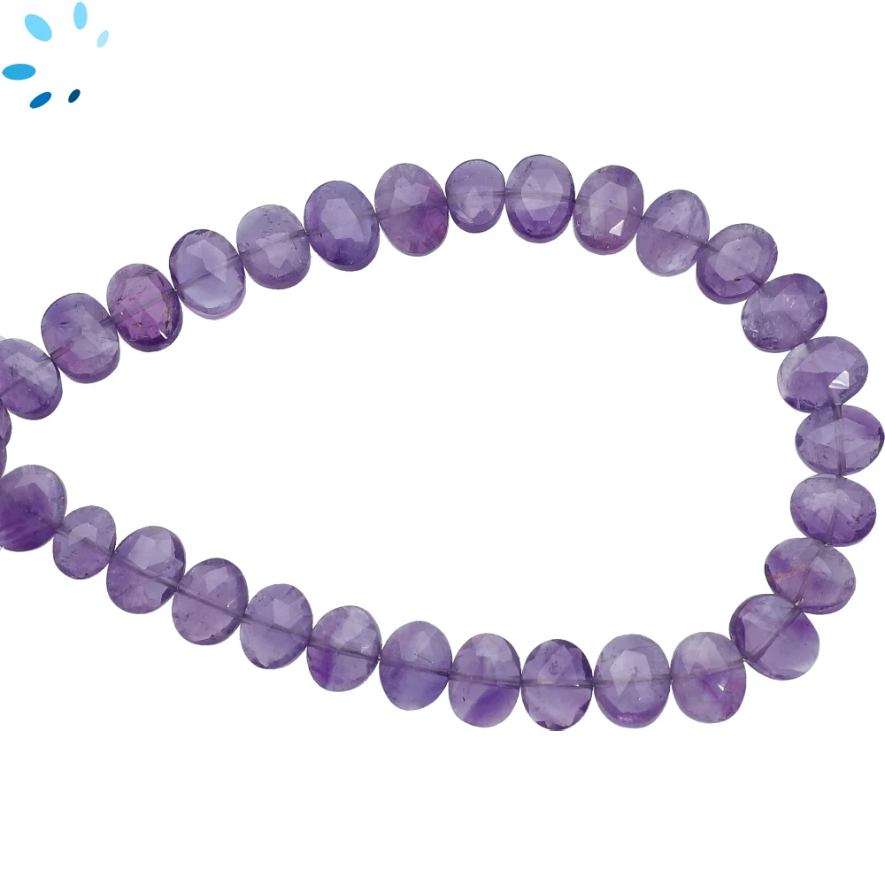 Amethyst Faceted Oval Center Drilled Beads 8x6mm - 8 Inch Strand