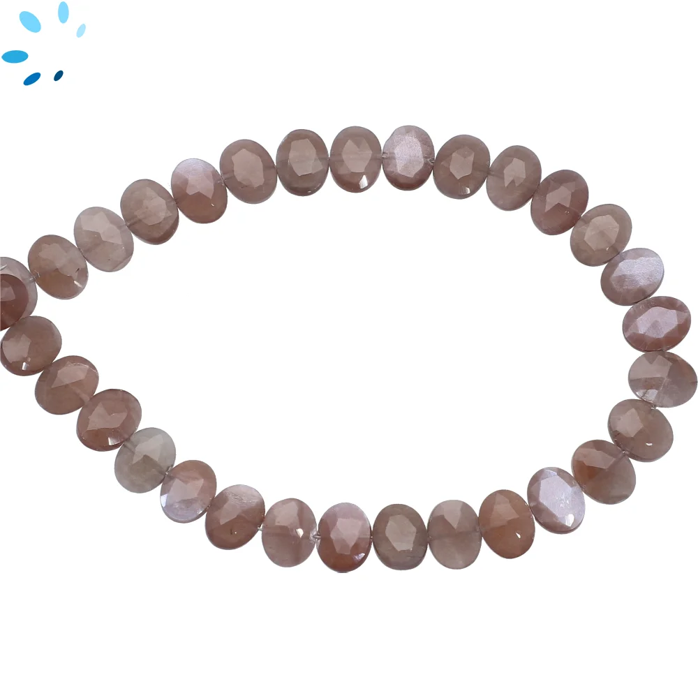 Chocolate Moonstone Faceted Oval Center Drilled Beads 8x6mm - 8 Inch Strand