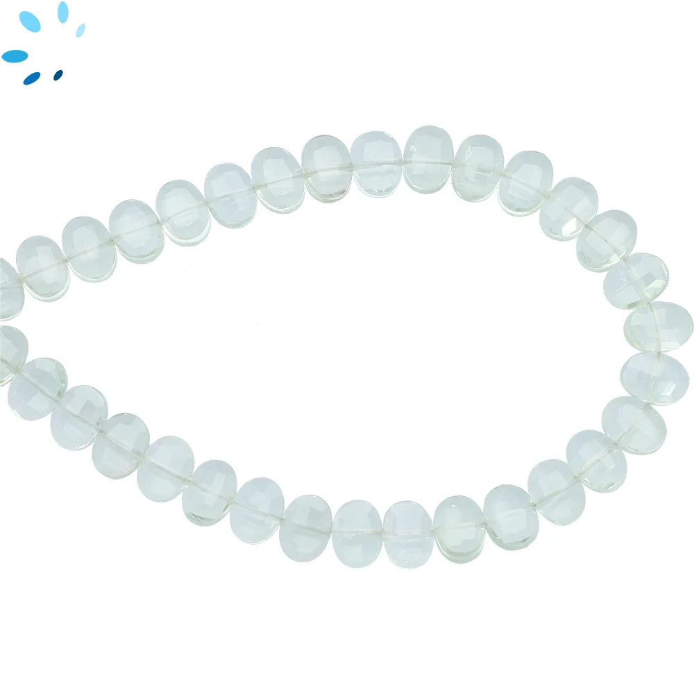 Green Amethyst Faceted Oval Center Drilled Beads 8x6mm - 8 Inch Strand