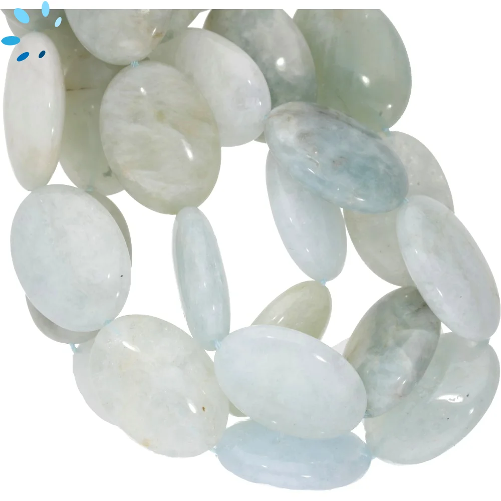 Aquamarine Smooth Oval Top to Bottom Drilled Beads 25x18mm - 14 Inch Strand