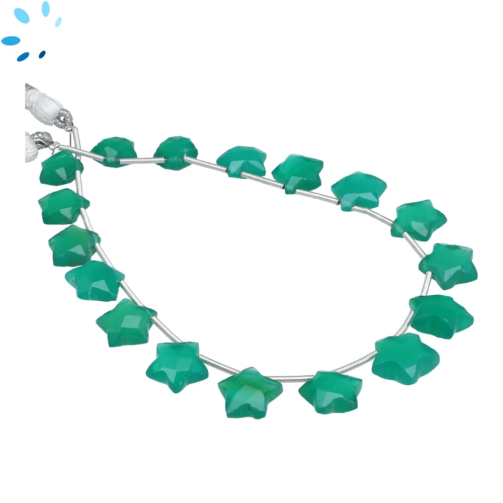 Green Onyx Faceted Star Top Drilled Beads 10mm - 8 Inch Strand