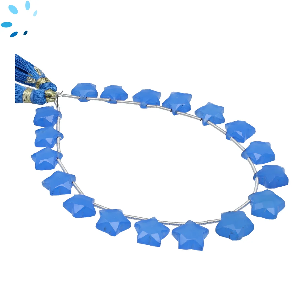 Blue Chalcedony Faceted Star Top Drilled Beads 9mm - 8 Inch Strand