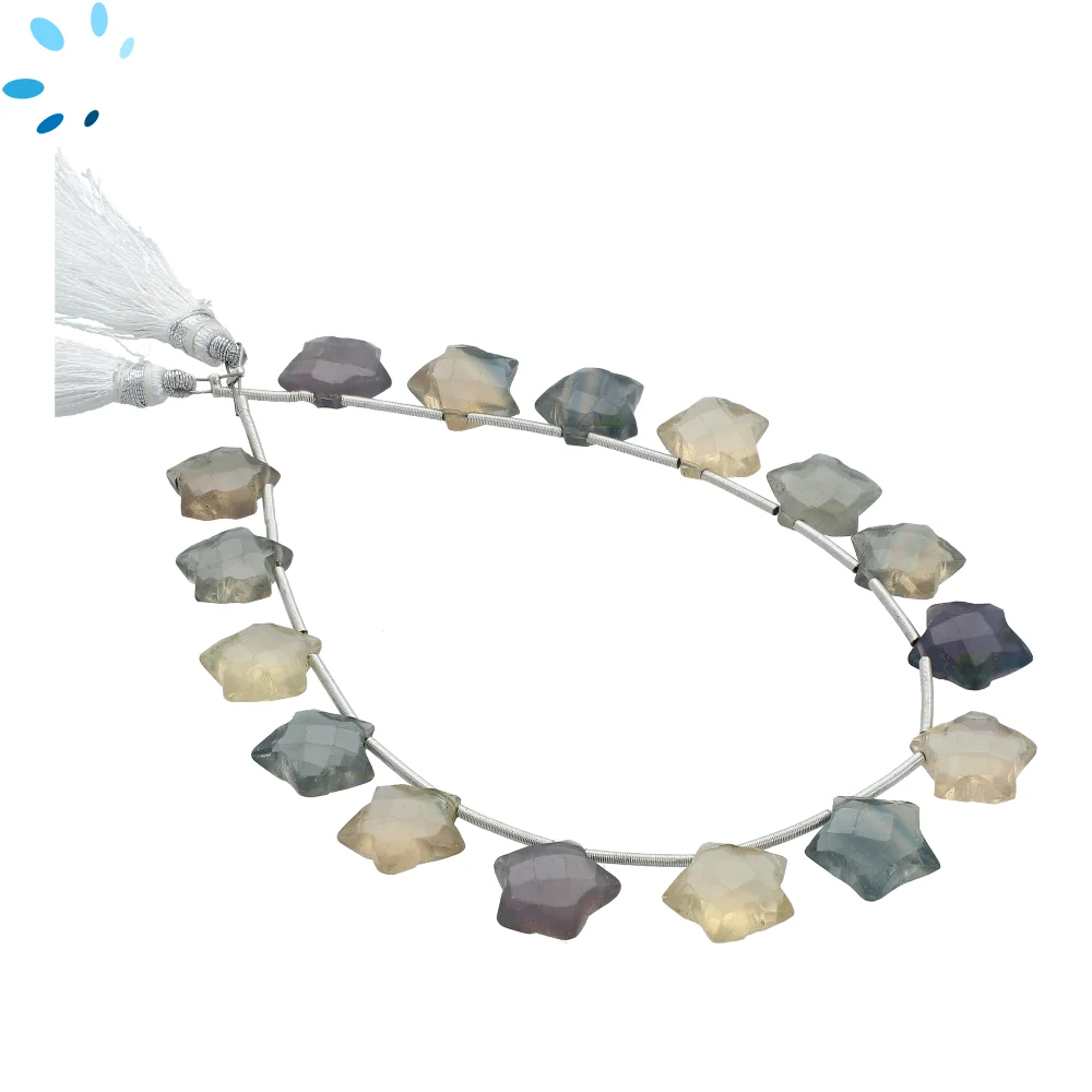 Flourite Faceted Star Top Drilled Beads 10mm - 8 Inch Strand