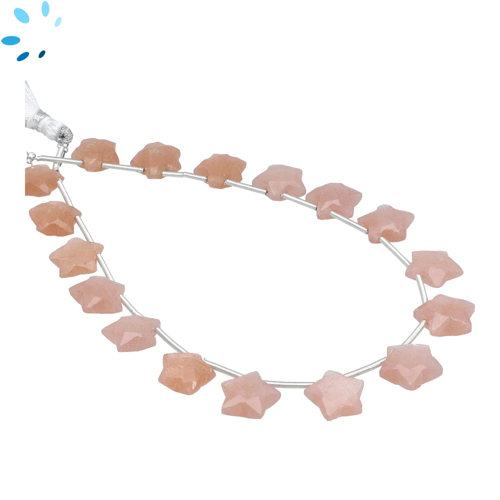Peach Moonstone Faceted Star Top Drilled Beads 9mm - 8 Inch Strand