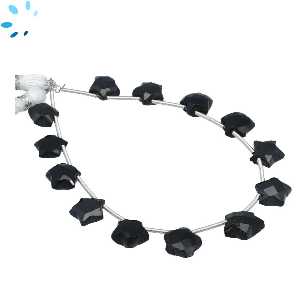 Black Onyx Faceted Star Top Drilled Beads 9mm - 8 Inch Strand