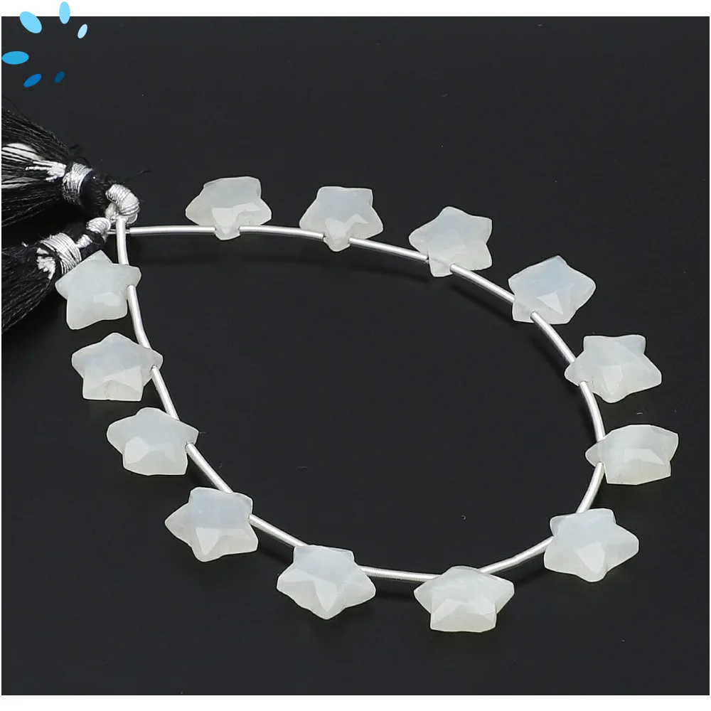 White Moonstone Faceted Star Top Drilled Beads 9mm - 8 Inch Strand