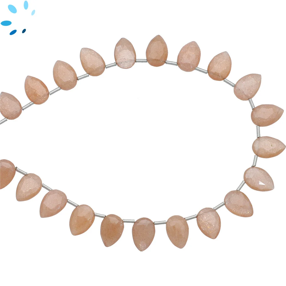 Peach Moonstone Faceted Pear Top Drilled Beads 10x7 - 12x8mm - 8 Inch Strand